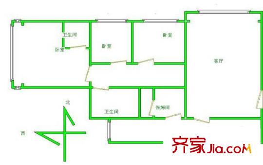 京华豪园户型图户型图 3室1厅2卫1厨