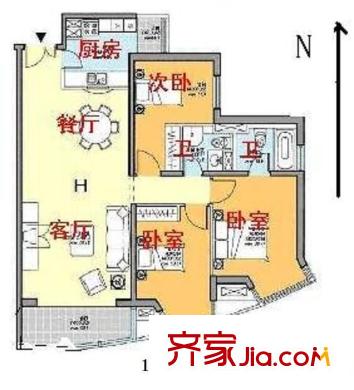 优士阁 3室 户型图