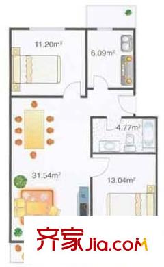运河园户型图 户型图 2室2厅1卫1厨
