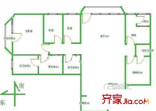 景园公寓户型图户型图 3室2厅2卫1厨