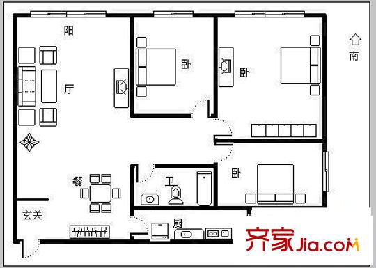 北苑家园绣菊园 3室 户型图