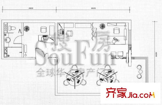 优士阁户型图A座09户型 1室1厅1卫1厨
