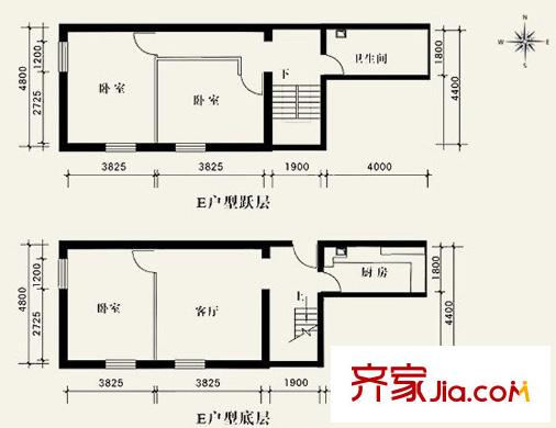 鑫源国际户型图E户型 3室1厅1卫1厨
