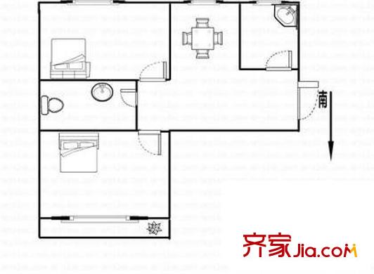 团结湖北五条户型图户型图 2室1厅1卫1厨