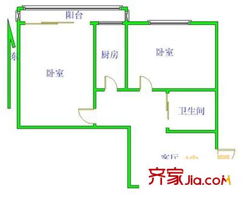 甜水园东里户型图户型图 2室1厅1卫1厨