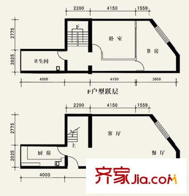 鑫源国际户型图F户型 2室2厅1卫1厨