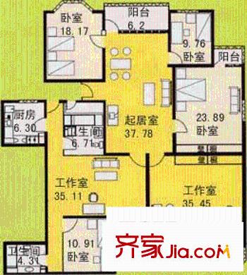 加利大厦户型图B座B1户型 5室2厅2卫1厨