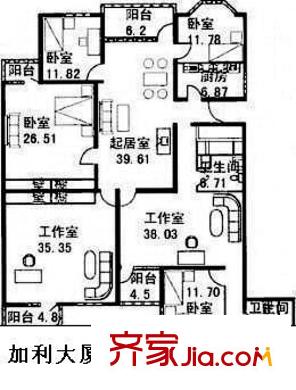 加利大厦1.2号楼E1.E4户型