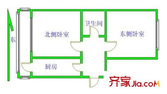团结湖北五条户型图户型图 2室1卫1厨