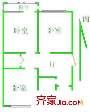 团结湖北三条户型图户型图 3室1厅1卫1厨
