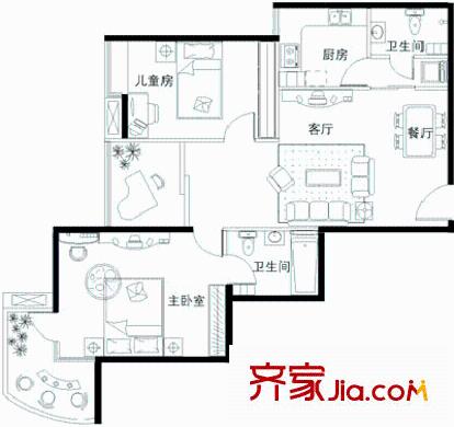 欧园北欧印象 2室 户型图