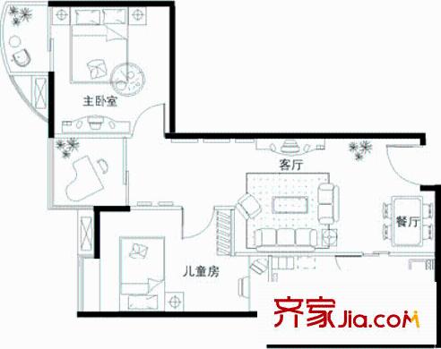 欧园北欧印象 2室 户型图