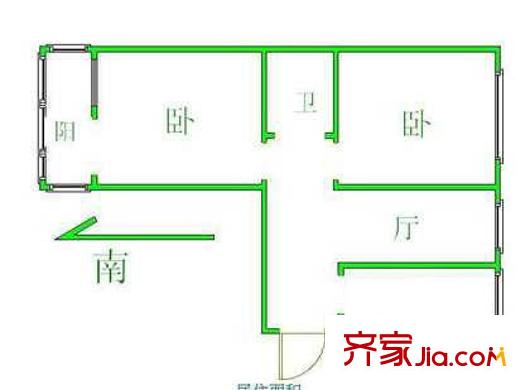 团结湖北三条户型图户型图 2室1厅1卫1厨
