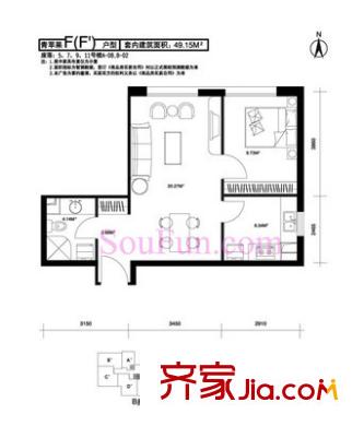 乐成豪丽户型图户型图 1室2厅1卫1厨