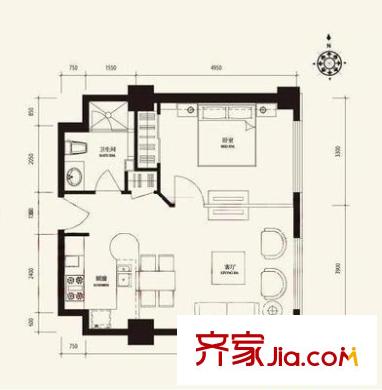 乐成豪丽户型图户型图 1室1厅1卫1厨
