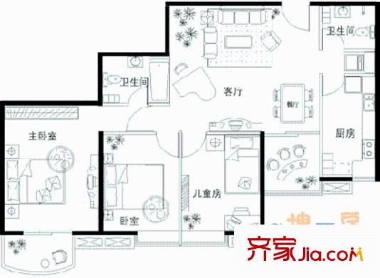 欧园北欧印象 3室 户型图