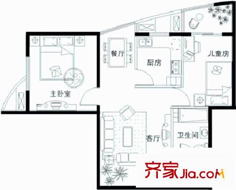 欧园北欧印象 2室 户型图