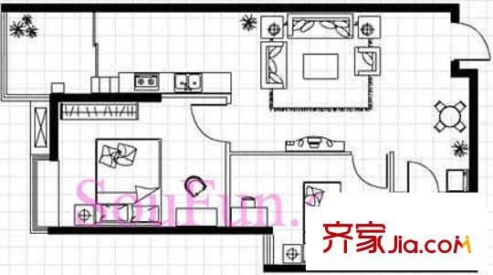 欧园北欧印象户型图户型图 1室1厅1卫1厨