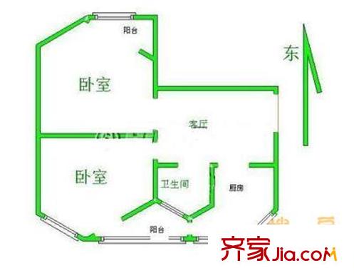 志新北里户型图户型图 2室1厅1卫1厨