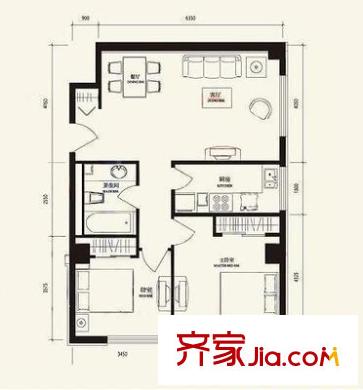 乐成豪丽户型图户型图 2室1厅1卫1厨