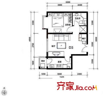 乐成豪丽户型图户型图 1室2厅1卫1厨