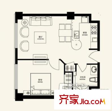 乐成豪丽户型图户型图 1室1厅1卫1厨