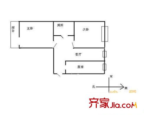新科祥园户型图户型图 2室1厅1卫1厨