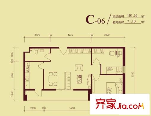 东方郁金香户型图C-06户型 2室1厅1卫1厨