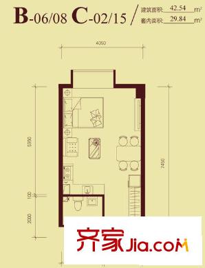 东方郁金香户型图B-06/08 C-02/15户型 1室1卫1厨