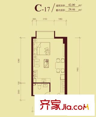 东方郁金香户型图C-17户型 1室1卫1厨