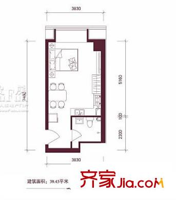 东方郁金香户型图B-03户型 1室1卫1厨