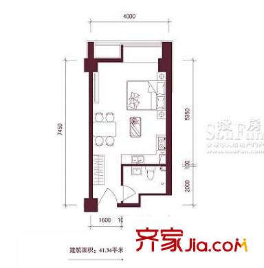 东方郁金香户型图C-03户型 1室1卫1厨