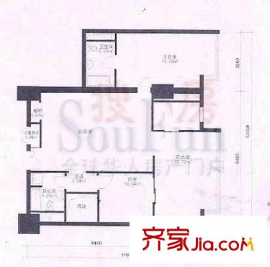 华龙大厦户型图C户型 2室1厅2卫1厨