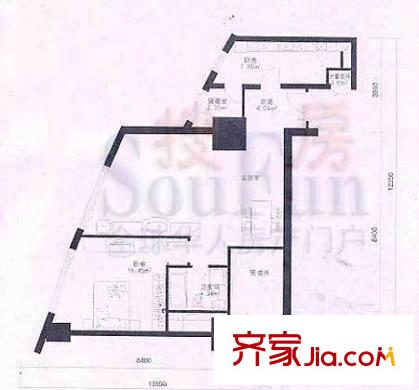 华龙大厦户型图K户型 1室2厅1卫1厨