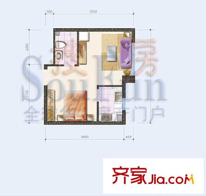 酷特区户型图D单元03户型 1室1厅1卫1厨