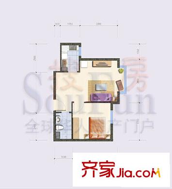 酷特区户型图C单元03户型 1室1厅1卫1厨