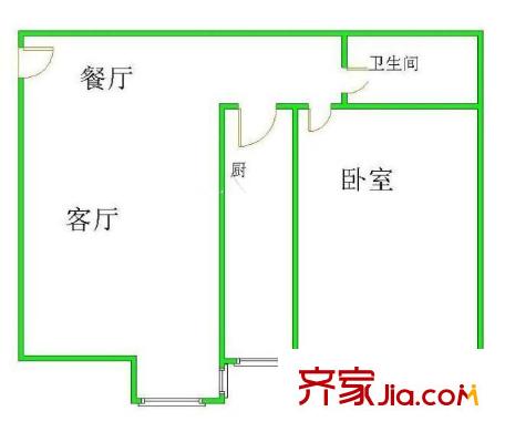 亚奥阳光户型图户型图 1室2厅1卫1厨