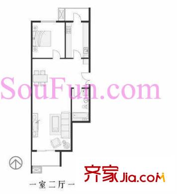 亚奥阳光户型图户型图 1室2厅1卫1厨