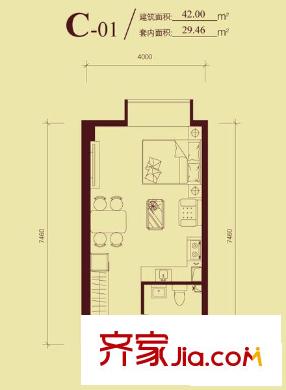 东方郁金香户型图C-01户型 1室1卫1厨