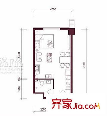 东方郁金香户型图C-11户型 1室1卫1厨