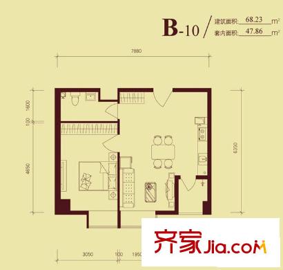 东方郁金香户型图B-10户型 1室1厅1卫1厨
