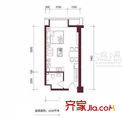 东方郁金香户型图C-17户型 1室1卫1厨