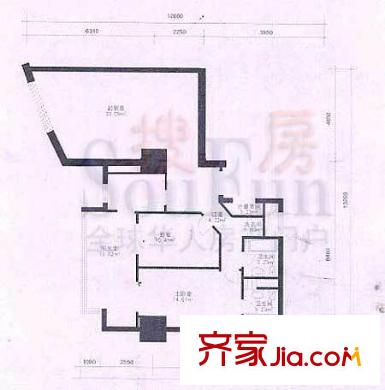 华龙大厦户型图F户型 3室2厅2卫1厨