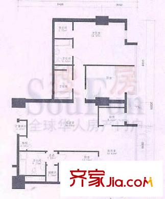 华龙大厦户型图H户型 3室2厅3卫1厨