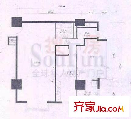 华龙大厦户型图B户型 2室1厅2卫1厨