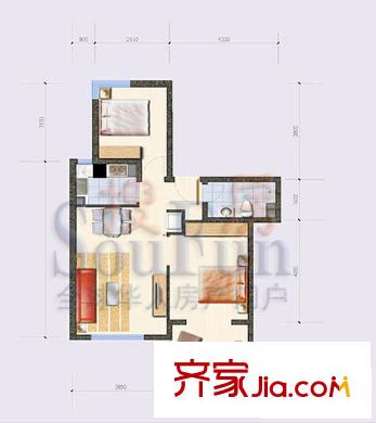 酷特区户型图C单元01户型 2室2厅1卫1厨