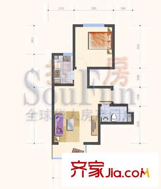 酷特区户型图B单元02户型 1室1厅1卫1厨