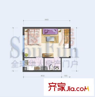 酷特区户型图D单元07户型 1室1厅1卫1厨