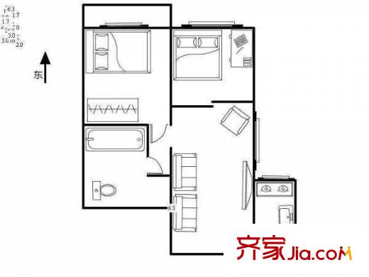 道家园小区 2室 户型图