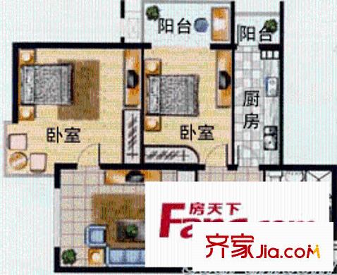 华源之星户型图F户型 2室1厅1卫1厨